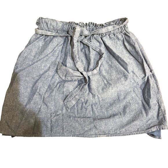 Blue Rain Chambray Mini Skirt tie front elastic Waist made in USA sz M - Picture 1 of 6
